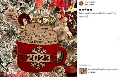 Personalized family hot cocoa ornament- Christmas ornament / 2025 Christmas ornament /-up to 15 names - personalized family gift