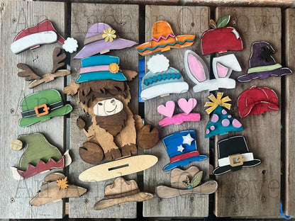Highland Cow with Interchangeable Hats // Highland Cow Decoration //Highland Cow Shelf Sitter// Viral Shelf Sitter with hats