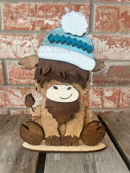 Highland Cow with Interchangeable Hats // Highland Cow Decoration //Highland Cow Shelf Sitter// Viral Shelf Sitter with hats