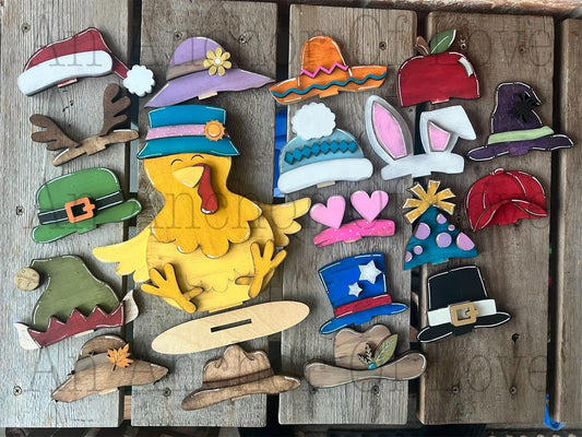 Farmyard Chicken with Interchangeable Hats // Farmyard Chicken Decoration //Farm Yard Shelf Sitter// Viral Shelf Sitter with hats