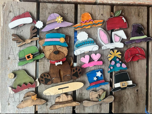 Puppy with Interchangeable Hats // Puppy Decoration //Puppy Shelf Sitter// Viral Shelf Sitter with hats