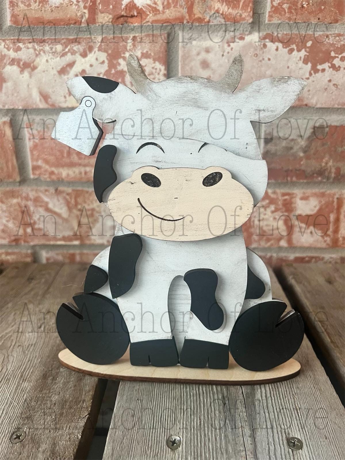 Farmyard Cow with Interchangeable bows // Farmyard Cow Decoration //Farm Yard Shelf Sitter// Viral Shelf Sitter with bow
