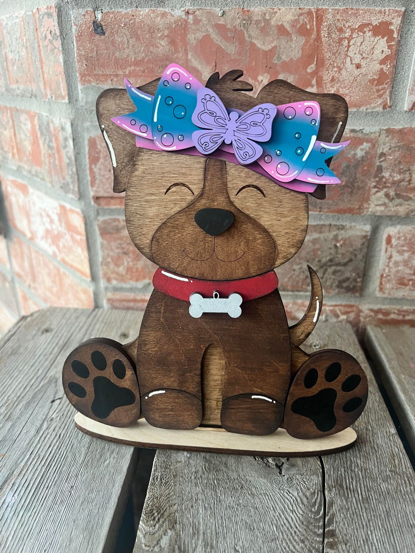 Puppy with Interchangeable bows //Puppy Decoration //Puppy  Shelf Sitter// Viral Shelf Sitter with bow