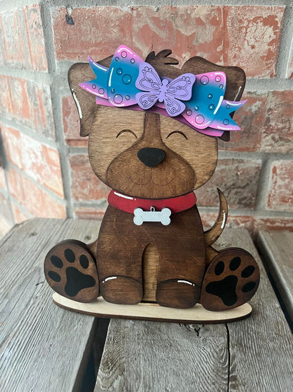 Puppy with Interchangeable bows //Puppy Decoration //Puppy  Shelf Sitter// Viral Shelf Sitter with bow