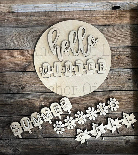 Hello Seasonal Door Hanger  DIY Paint Kit |  Laser Cut Wood Blanks | Holiday DIY Kits