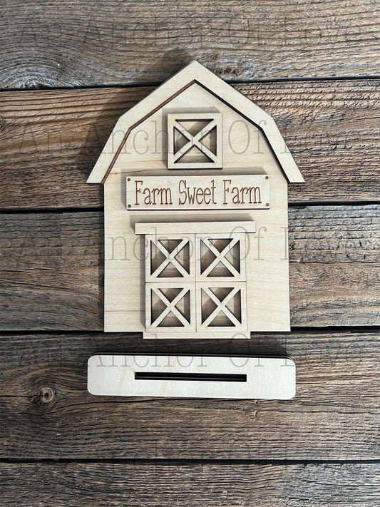 Standing Barn DIY Paint Kit | Tiered Tray Laser Cut Wood Blanks | Holiday DIY Kits