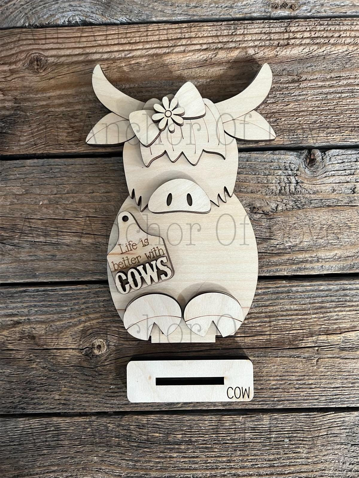 Standing highland cow DIY Paint Kit | Tiered Tray Laser Cut Wood Blanks | Holiday DIY Kits