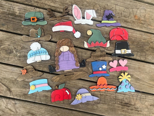 Girl gnome with Interchangeable Hats // gnome Decoration //Farm Yard Shelf Sitter// Viral Shelf Sitter with hats