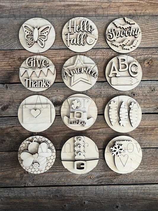 Mini Round Seasonal Inserts Tiered Tray DIY Paint Kit | Winter Tiered Tray Laser Cut Wood Blanks | Holiday DIY Kits