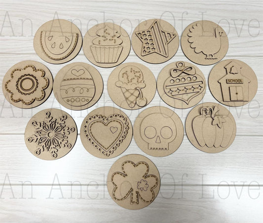 Mini Round Seasonal Inserts vs3  Tiered Tray DIY Paint Kit | Winter Tiered Tray Laser Cut Wood Blanks | Holiday DIY Kits