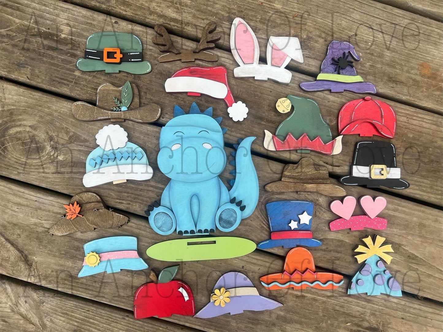 Dinosaur with Interchangeable Hats // dino Decoration //Farm Yard Shelf Sitter// Viral Shelf Sitter with hats