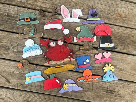 Interchangeable crab with Hats //  crab Decoration // Shelf Sitter// Viral Shelf Sitter with hats