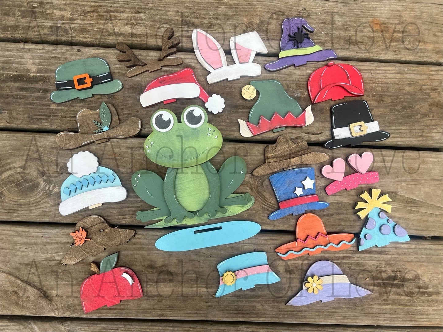 Frog with Interchangeable Hats // Frog Decoration // Shelf Sitter// Viral Shelf Sitter with hats