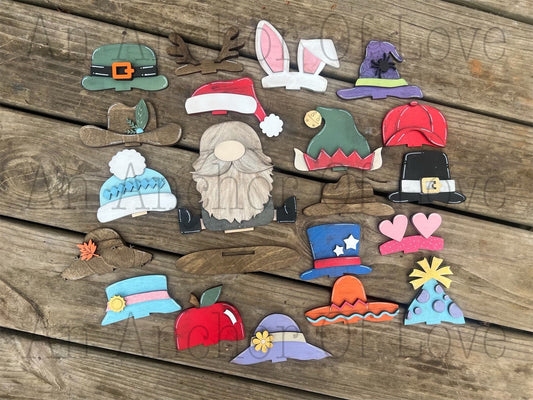 Male gnome with Interchangeable Hats // gnome Decoration //Farm Yard Shelf Sitter// Viral Shelf Sitter with hats