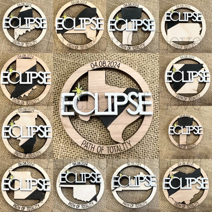 2024 Eclipse Keepsake, Path of totality states magnet or ornament , Eclipse Souvenir - 12 different states- wholesale available