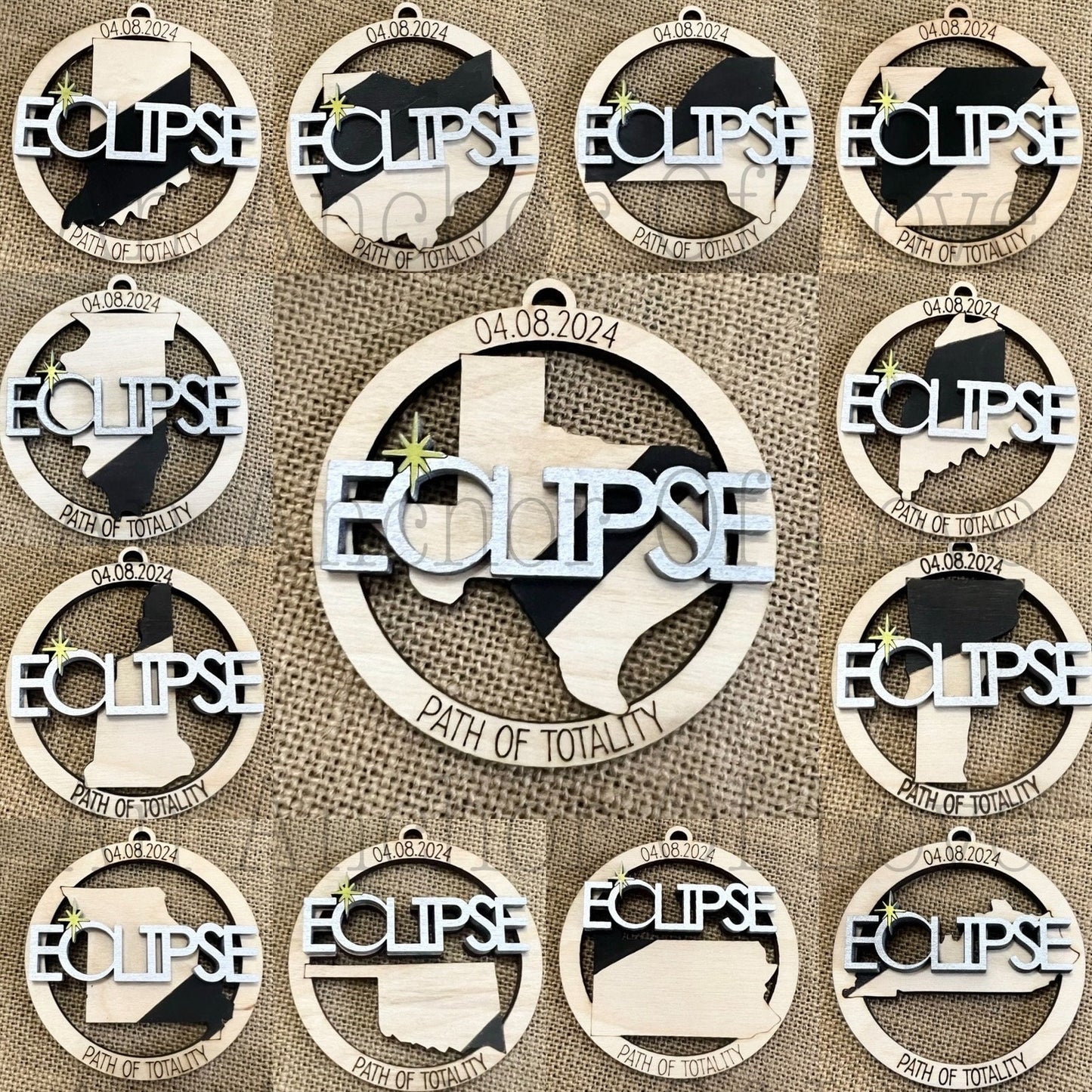 2024 Eclipse Keepsake, Path of totality states magnet or ornament , Eclipse Souvenir - 12 different states- wholesale available
