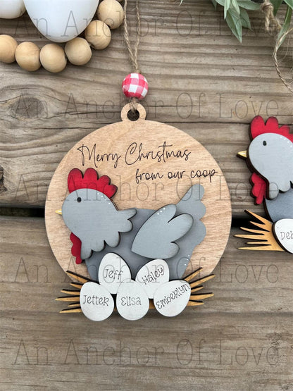Personalized family Chicken ornament- Christmas ornament / 2024 Christmas ornament /-up to 10 names - personalized family gift