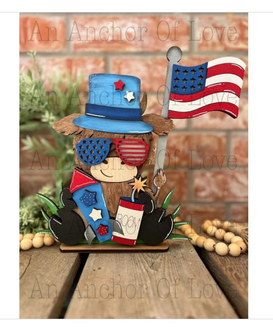 Patriotic Highland cow| Fourth of July decor| tiered tray decor, summer decor | Fourth of July |Americana decor