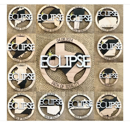 2024 Eclipse Keepsake, Path of totality states magnet or ornament , Eclipse Souvenir - 12 different states- wholesale available