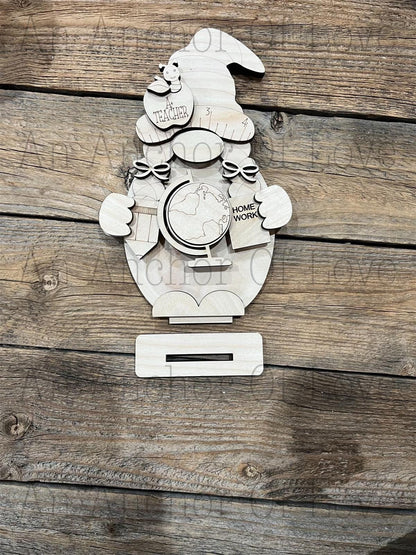 Standing school gnome DIY Paint Kit | Tiered Tray Laser Cut Wood Blanks | Holiday DIY Kits