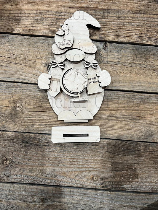 Standing school gnome DIY Paint Kit | Tiered Tray Laser Cut Wood Blanks | Holiday DIY Kits
