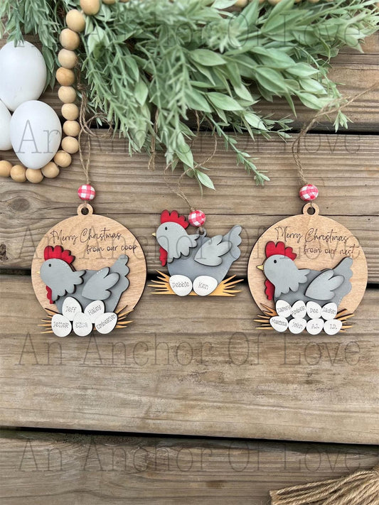 Personalized family Chicken ornament- Christmas ornament / 2024 Christmas ornament /-up to 10 names - personalized family gift
