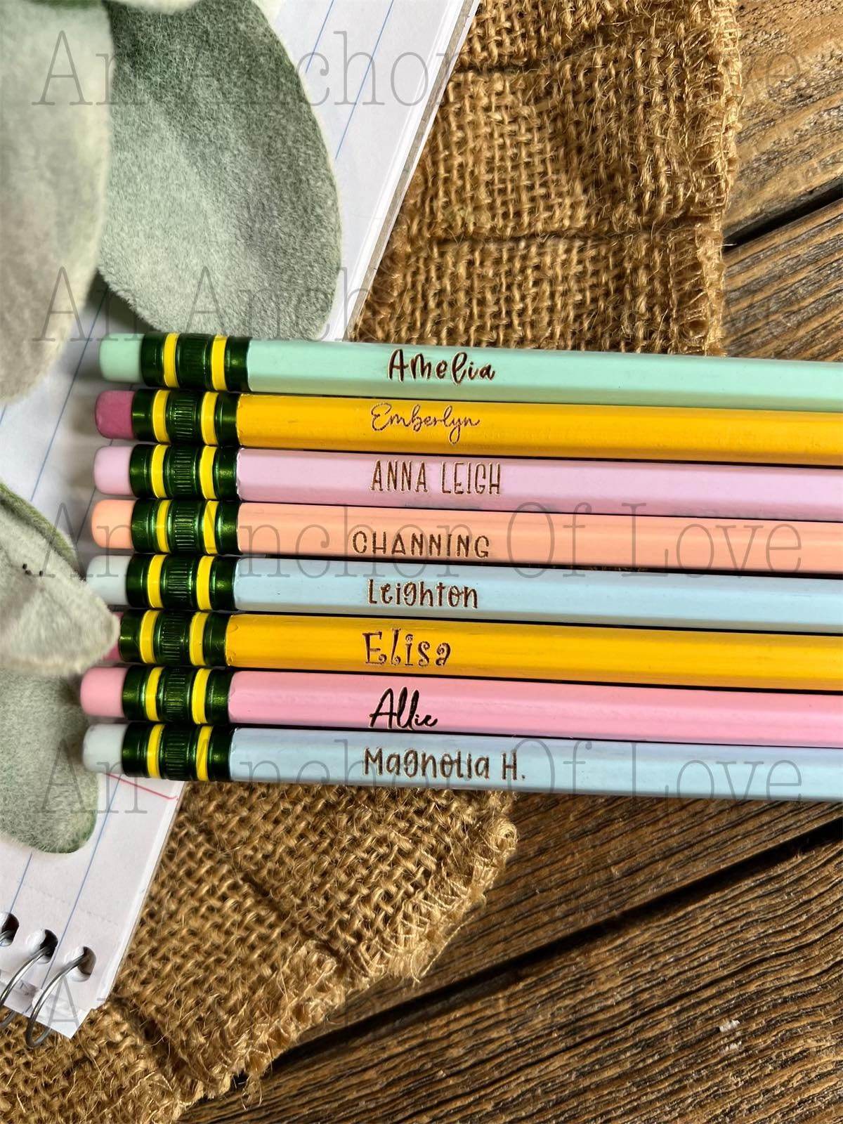 Custom Laser Engraved Wooden pencils-great for back to school-Personalized Engraved Pencils, Ticonderoga #2, pastel color Ticonderoga