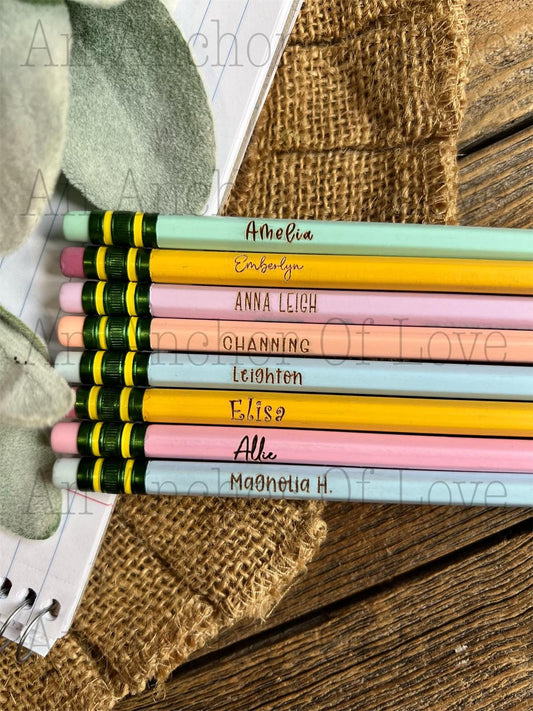 Custom Laser Engraved Wooden pencils-great for back to school-Personalized Engraved Pencils, Ticonderoga #2, pastel color Ticonderoga