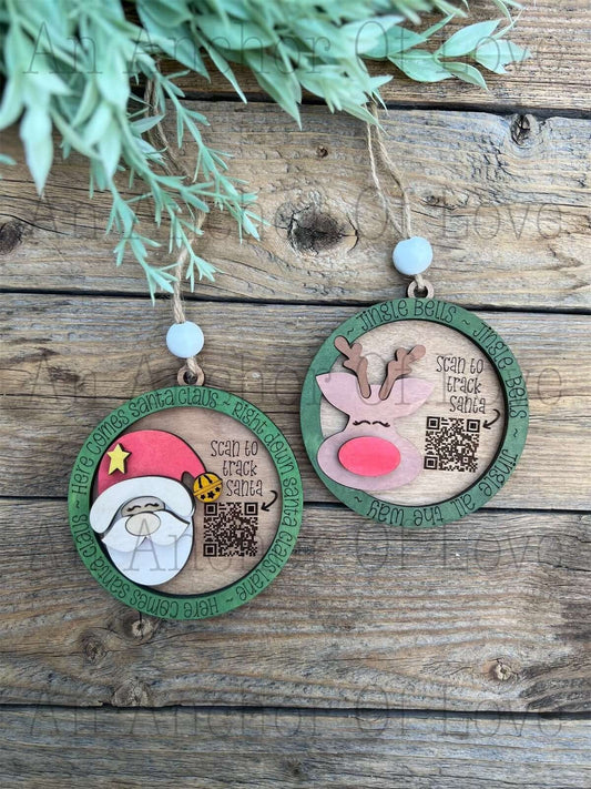 Santa Ornament With QR Code to Track Santa, Interactive Reindeer Ornament, Santa Tracker, Fun Santa Tracker Ornament, Kid Gif