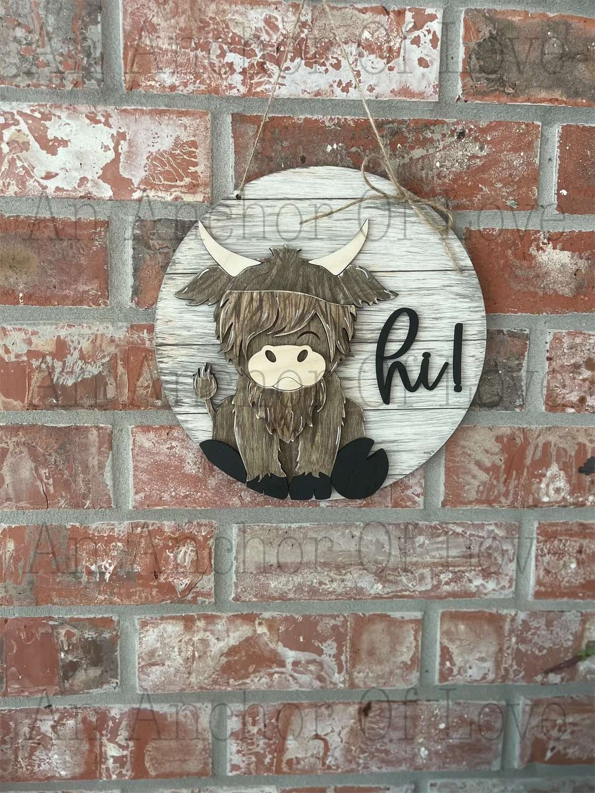 Highland Cow Interchangeable door hanger complete bundle with hats //Highland Cow // Viral Shelf Sitter-
