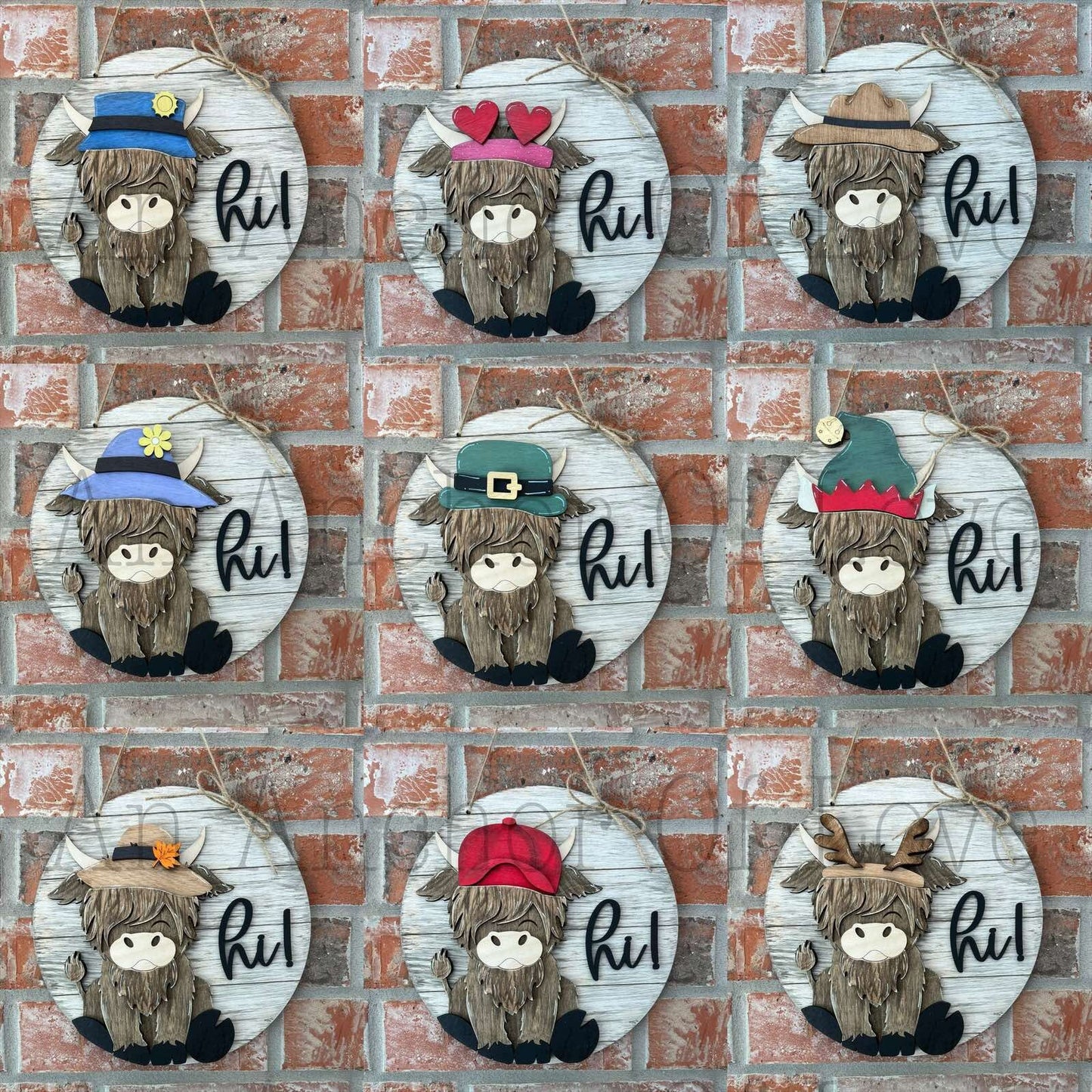 Highland Cow Interchangeable door hanger complete bundle with hats //Highland Cow // Viral Shelf Sitter-