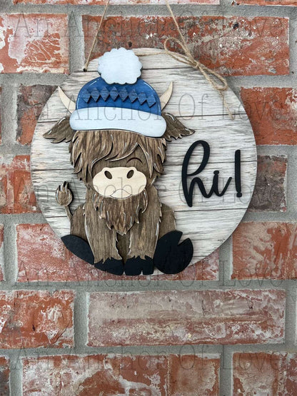 Highland Cow Interchangeable door hanger complete bundle with hats //Highland Cow // Viral Shelf Sitter-