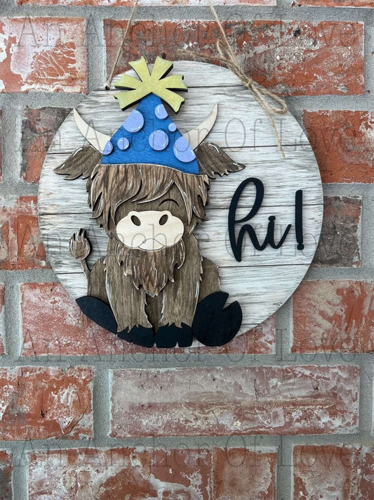 Highland Cow Interchangeable door hanger complete bundle with hats //Highland Cow // Viral Shelf Sitter-