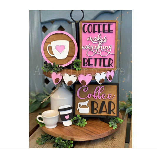 Coffee themed tiered tray -Coffee bar decorations-coffee bar decor