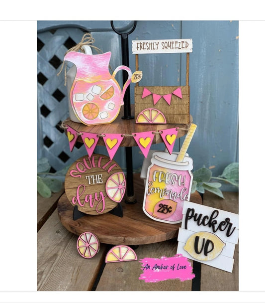 Pink Lemonade Tiered Tray Decor- Lemonade Tiered Tray decor-Tiered Tray Decor-Lemons-Kitchen Decor-