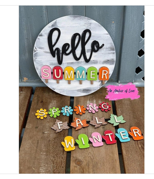 Interchangeable Hello Season Sign-Hello summer sign-hello spring sign-Fall Sign-winter sign-sesonal sign