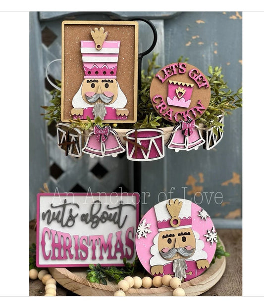 Nut Cracker pink themed Christmas Tiered Tray Decor-Pink Christmas- Christmas-Farmhouse Christmas