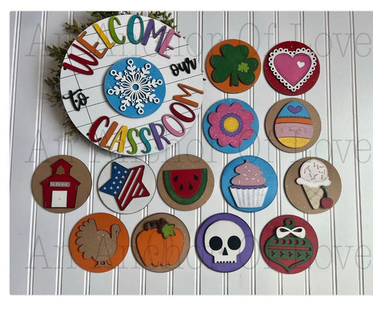 Complete set / 14 pieces/ Welcome to our classroom seasonal sign/ back to school/ teacher appreciation/  school shapes
