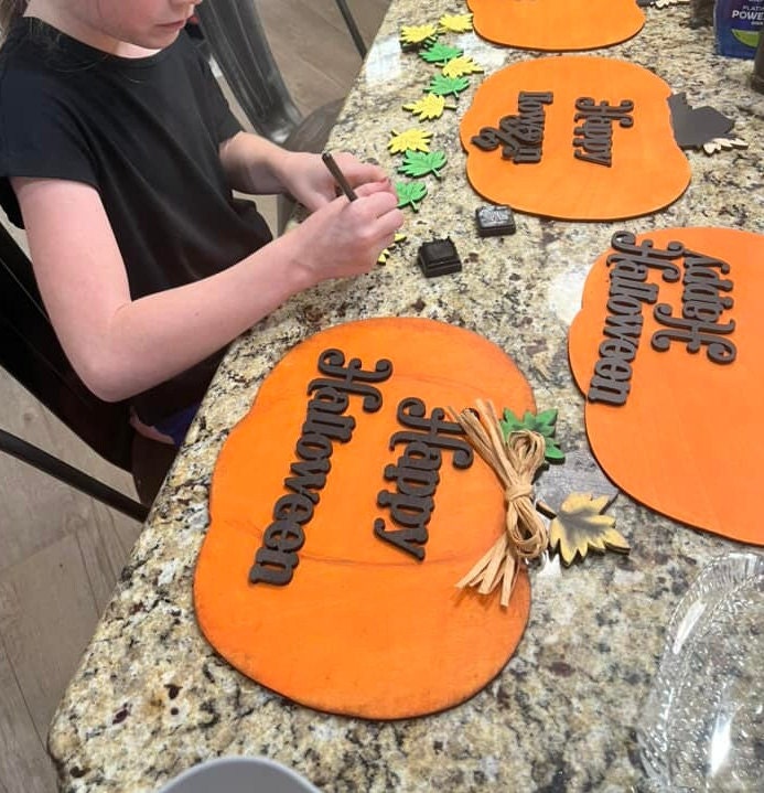 A's Happy Halloween Pumpkin sign- Hand painted by her
