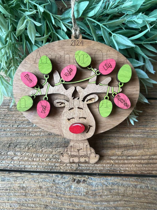 Custom personalized family Christmas reindeer ornament, Family ornaments, custom ornaments, custom Christmas ornaments, -2024 Ornament