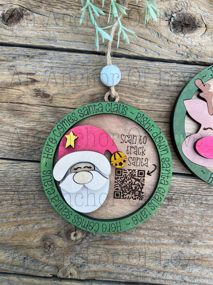 Santa Ornament With QR Code to Track Santa, Interactive Reindeer Ornament, Santa Tracker, Fun Santa Tracker Ornament, Kid Gif