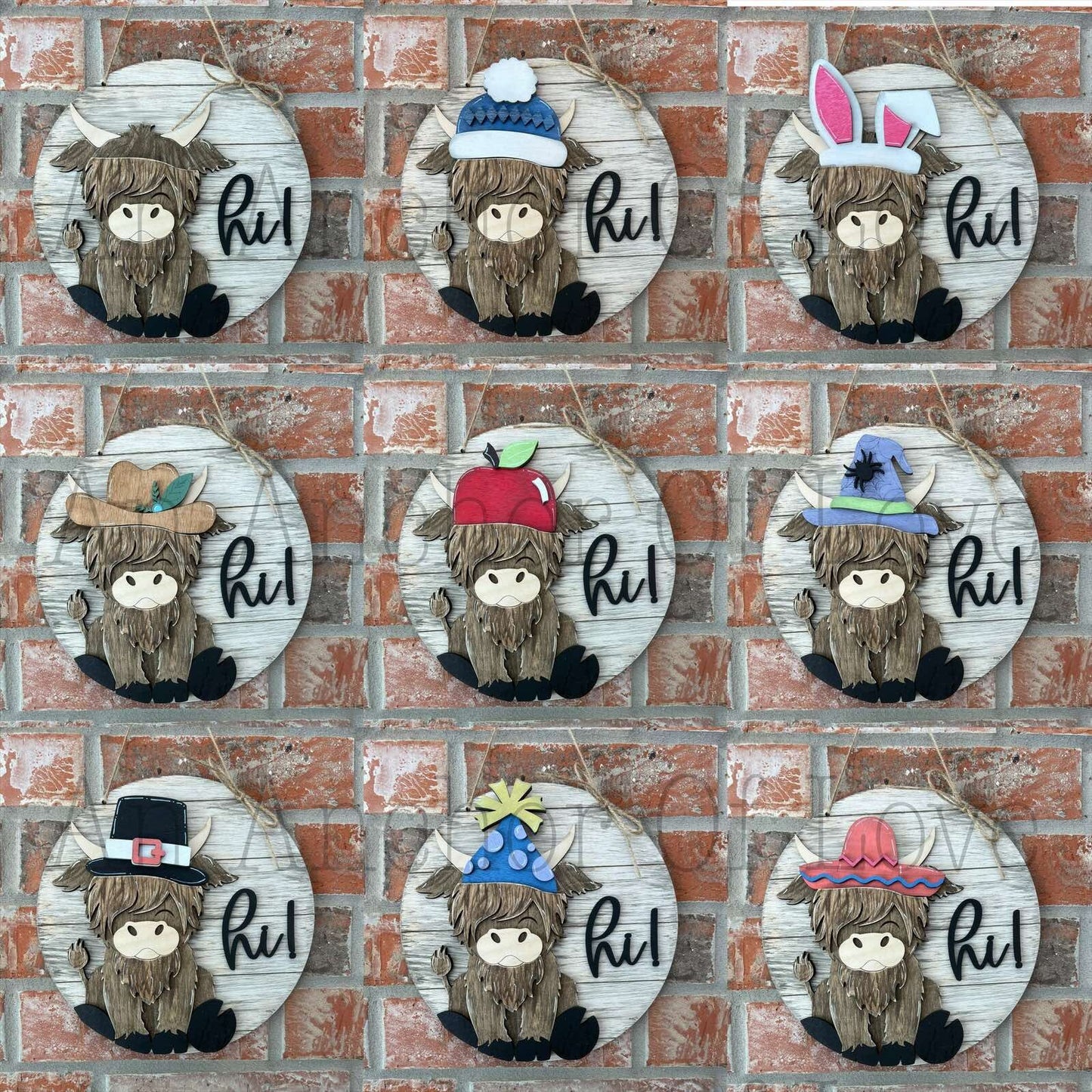 Highland Cow Interchangeable door hanger complete bundle with hats //Highland Cow // Viral Shelf Sitter-
