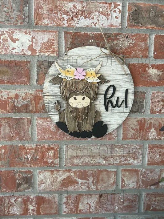 Highland Cow Interchangeable door hanger complete bundle with bows //Highland Cow // Viral Shelf Sitter-