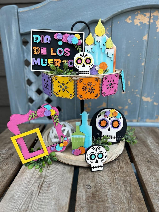 Day of The Dead Tiered Tray Decor-Halloween tiered tray-Halloween Decor-Dia De Los Muertos