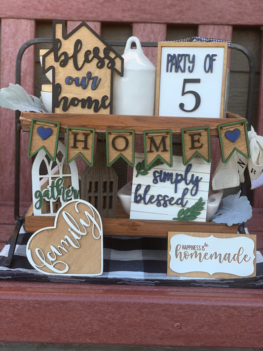 Farmhouse themed tiered tray decor