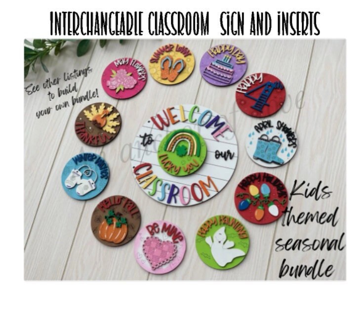 Complete set 12 piece set -Welcome to our classroom kids themed seasonal sign; back to school; teacher appreciation; school