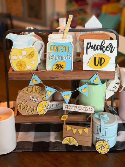 Lemon themed tiered tray decor-Lemon tiered tray decor-farmhouse decor-tiered tray decor-tiered tray decorations