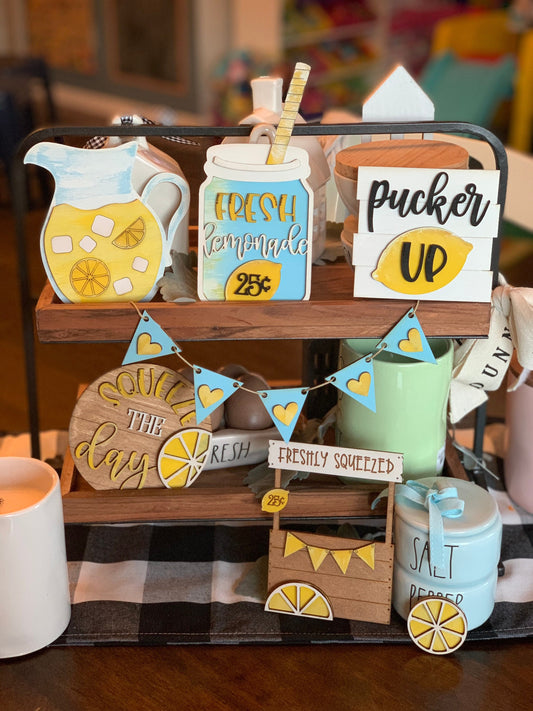 Lemon themed tiered tray decor-Lemon tiered tray decor-farmhouse decor-tiered tray decor-tiered tray decorations