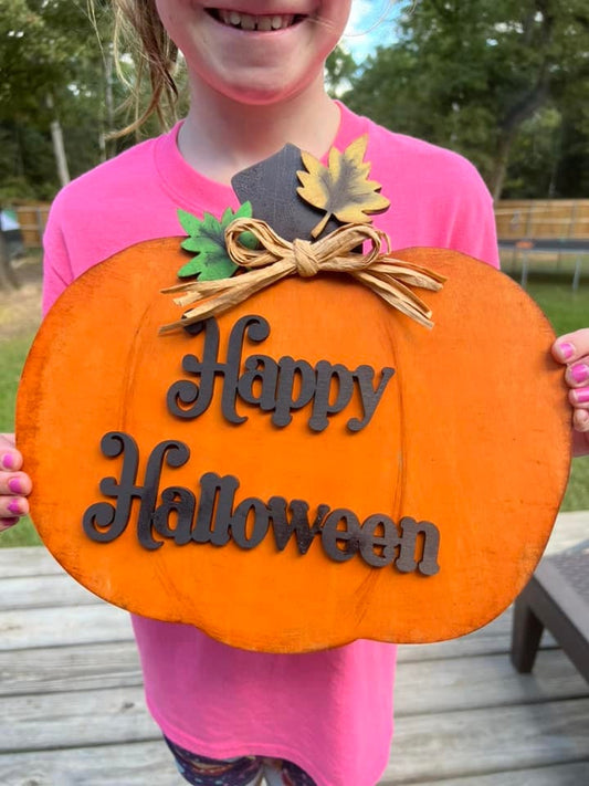 A's Happy Halloween Pumpkin sign- Hand painted by her