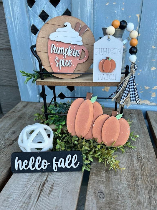Hello Fall Tiered Tray Decor complete 4 piece set-Fall Tiered Tray Decor-Fall decorations